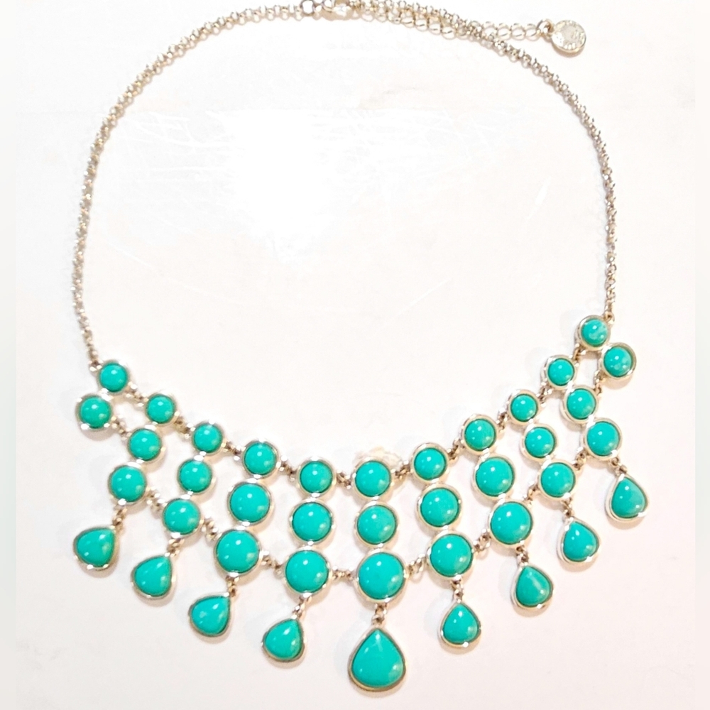 Liz Claiborne Silver-Tone Turquoise Bubble Statement Necklace – 18" Adjustable‎
